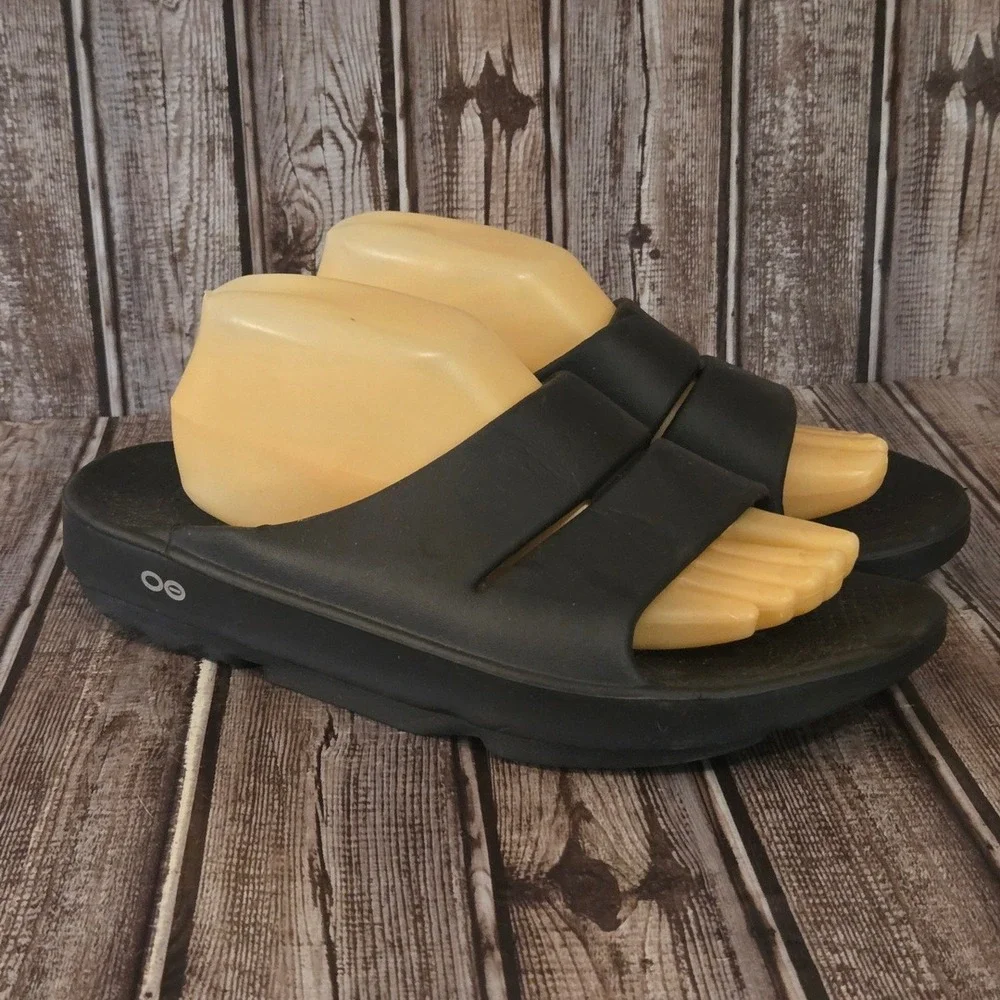 Sz M 9/ W‎ 11 Unisex OOFOS OOahh Black Recovery Comfort Slides Sandals VGUC!